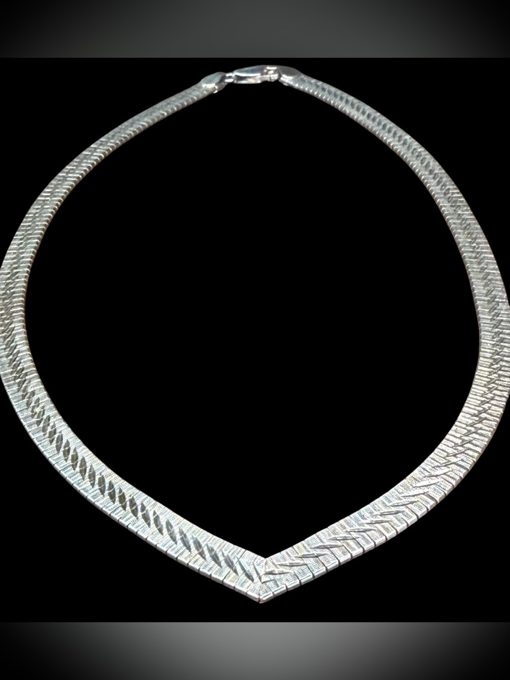 Elegant Herringbone .925 Sterling Silver Chevron V-Shaped Collar Necklace
